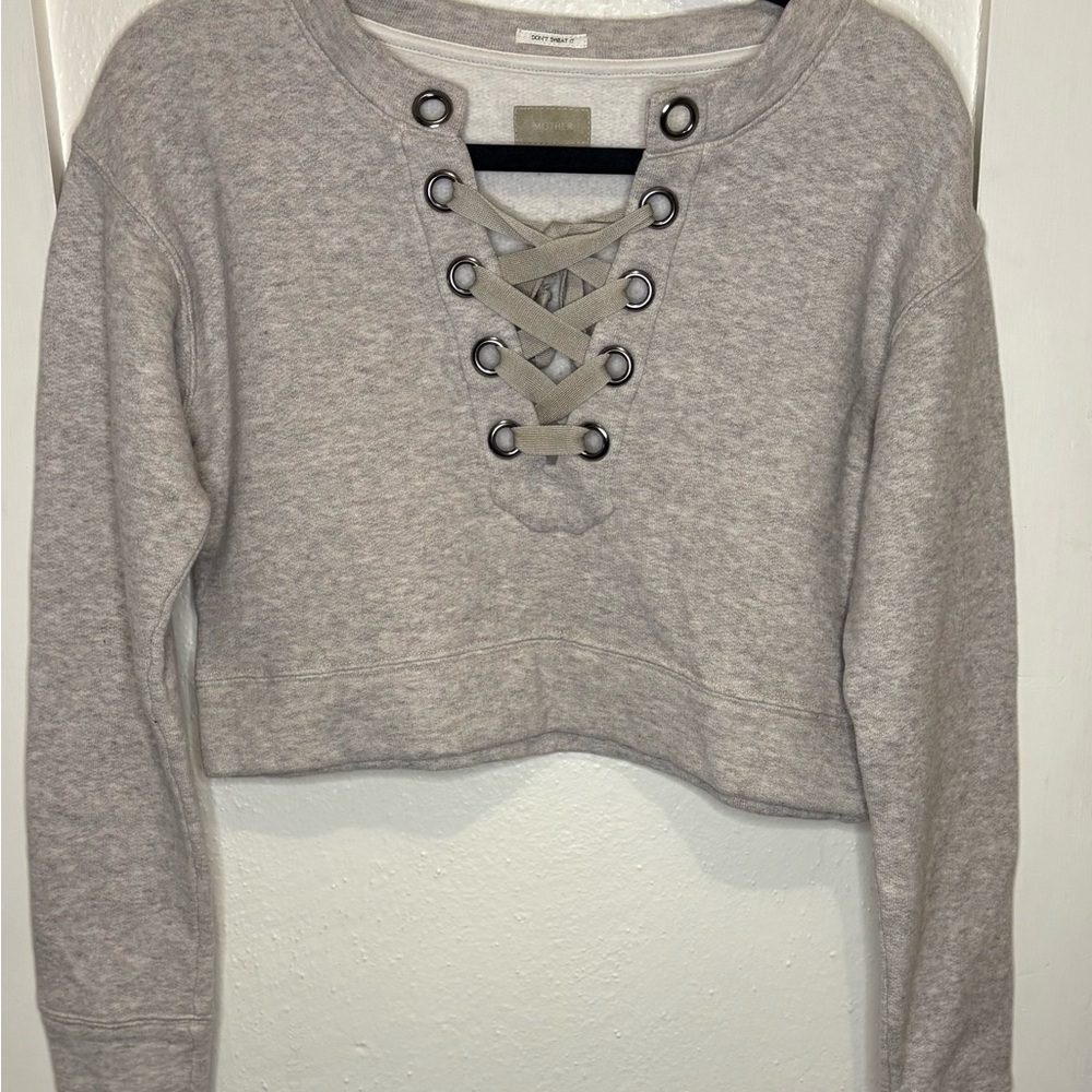NWOT Anthropology Mother Womens Crop Sweater Lace Up Neck Sz Extra Small